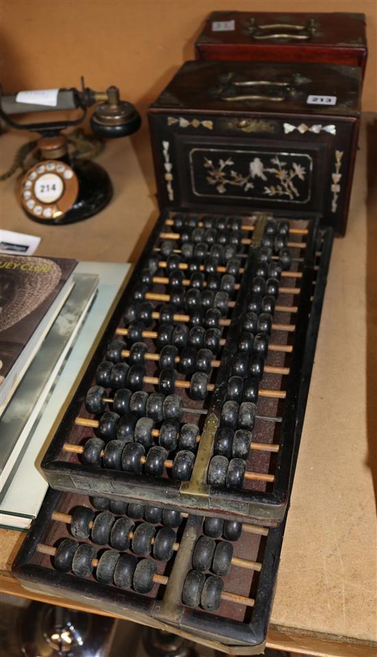 Two early 20th century Mahjong sets and 2 abacuses
